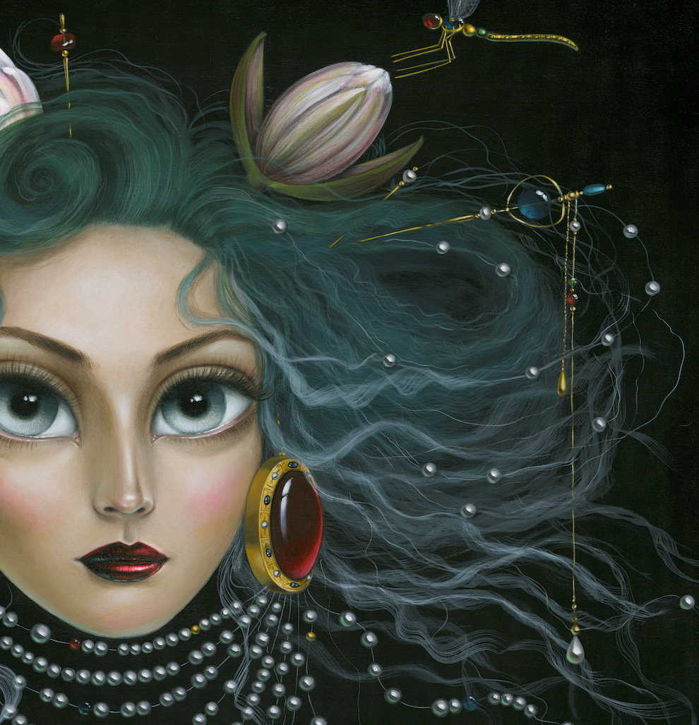pop-surrealism,-figurative-portrait-of-a-lady-with-blue-hair-by-leila-ataya